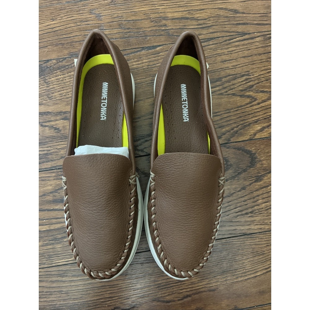 New Minnetonka Discover Classic Slip-On Deerskin Leather Moccasin Brown Men's 11
